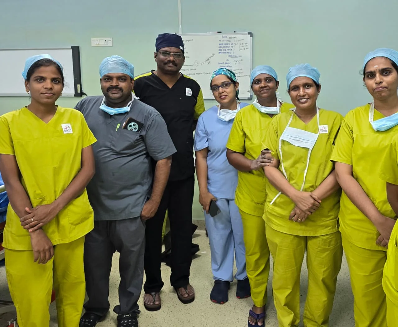 OT team yellow scrubs