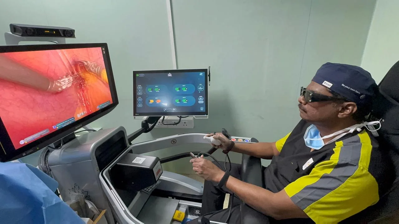 Dr. J. Saravanan at robotic surgery console
